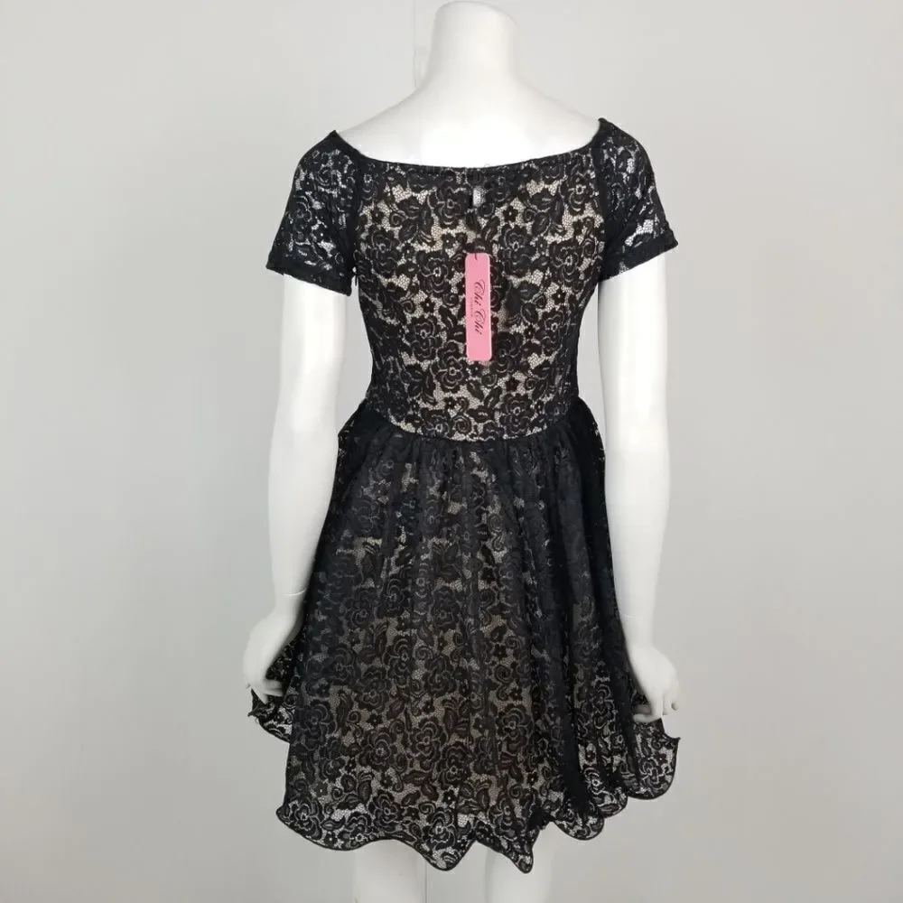 Chi Chi London Floral Lace Fit & Flare Dress Sz 10